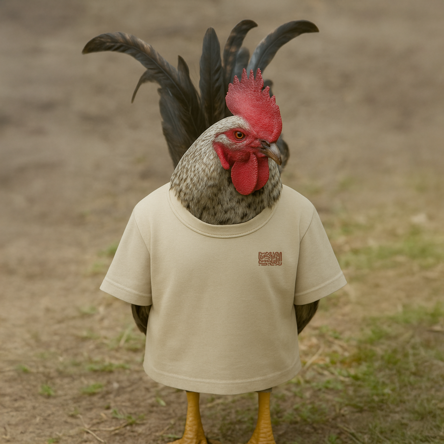 A rooster wearing a t-shirt, symbolic brand image for Hoannen