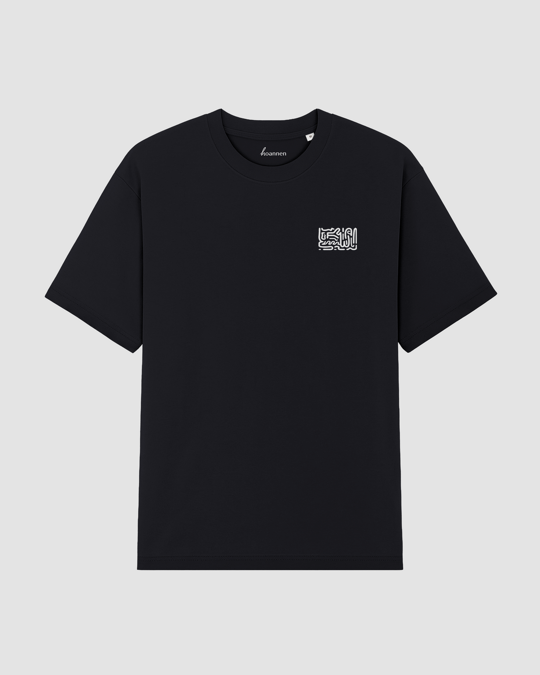 Flat lay black t-shirt oversized with white chest embroidery
