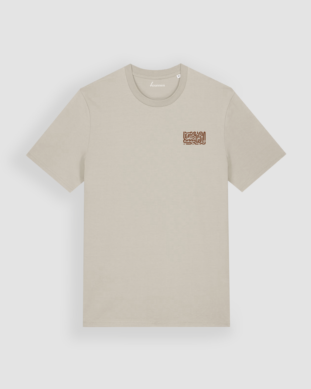 Flat lay of sand stone regular fit t-shirt with embroidery detail on front