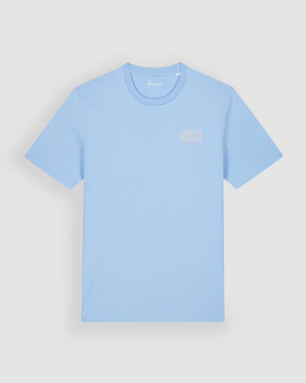 Flat lay of vibrant blue regular fit t-shirt with chest embroidery